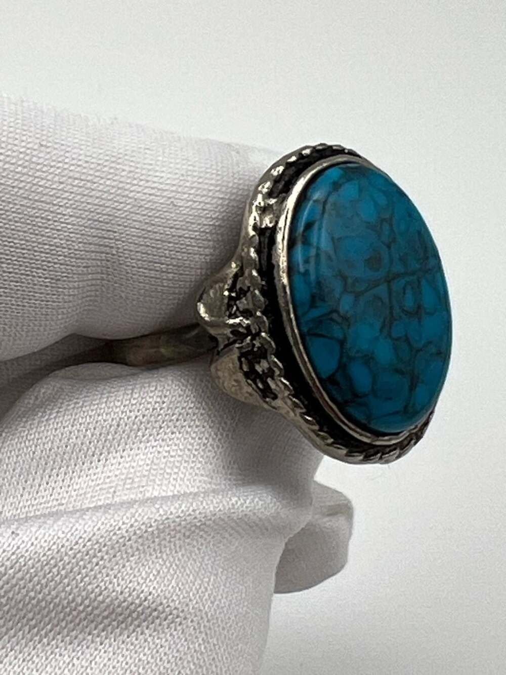 Vintage Oval Faux Turquoise Statement Ring Size 9